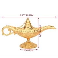 Lauyoo Classic Aladdin Magic Genie Lamp Legend Wishing Light Costume Lamp Metal Carved Arabian Props For Home Tabletop Decoration Party Birthday Halloween Christmas Size 7 X 20.7 X 11.3Cm-Green