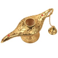 Lauyoo Classic Aladdin Magic Genie Lamp Legend Wishing Light Costume Lamp Metal Carved Arabian Props For Home Tabletop Decoration Party Birthday Halloween Christmas Size 7 X 20.7 X 11.3Cm-Green