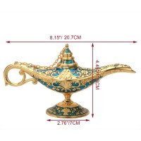 Lauyoo Classic Aladdin Magic Genie Lamp Legend Wishing Light Costume Lamp Metal Carved Arabian Props For Home Tabletop Decoration Party Birthday Halloween Christmas Size 7 X 20.7 X 11.3Cm-Blue