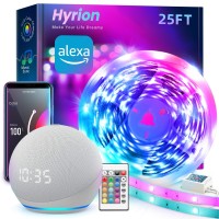 Hyrion 25Ft Smart Led Strip Lights For Bedroom, Sound Activated Color Changing With Alexa And Google, Music Sync Rgb Led Lights With App Controlled For Room Decoration(1 Roll Of 25Ft)