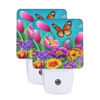 Aieefun Set Of 2 Night Lights Spring Flowers Blossoms Butterfly Auto Sensor Led Dusktodawn Night Lamp Plugin Indoor Home Dec