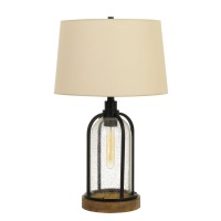 Glass Body Table Lamp With Fabric Shade And Inbuilt Night Light, Beige