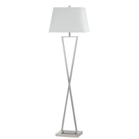 X Shaped Metal Body Floor Lamp With Rectangular Tapered Fabric Shade, White