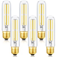 Leools Dimmable E26 Edison Bulb 6W Equal 60 Watt Light Bulb Ac120V Neutral White 4000K Edison Light Bulbs 60 Watt 600Lm Tubular T10 Led Bulb For Rustic Pendant,Chandeliers,Wall Sconces,Vanity 6Pack