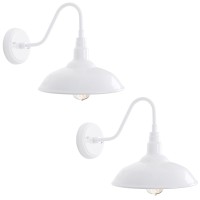 Goalplus Outdoor Gooseneck Barn Light Fixture With Wall Mount, 10'' Diameter White Exterior Waterproof Wall Lantern For Porch, Farmhouse Wall Sconce, 2 Pack, Lm2201-Wh-2P