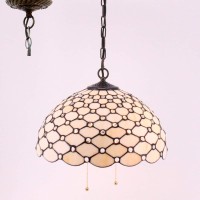 Werfactory Tiffany Pendant Light Fixture Cream Amber Bead Stained Glass 16 Inch Hanging Lamp Wide 16 Inch, Height 40 Inch S005 Series