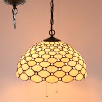 Werfactory Tiffany Pendant Light Fixture Cream Amber Bead Stained Glass 16 Inch Hanging Lamp Wide 16 Inch, Height 40 Inch S005 Series