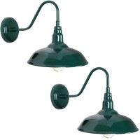 Goalplus Outdoor Gooseneck Barn Light Fixture With Wall Mount, 10'' Diameter Green Exterior Waterproof Porch Light Farmhouse Wall Sconce For Patio,Yard And Garage, 2 Pack, Lm2201-Gr-2P