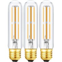 Leools T10 Led Bulb,Dimmable Tubular Vintage Led Edison Bulbs 6W,Equivalent 60 Watt,600Lm,Warm White 2700K,Clear Glass,E26 Base Bulb, For Cabinet Display Cabinet Etc,3 Pack.