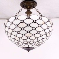 Werfactory Tiffany Ceiling Light Fixture Cream Amber Stained Glass Bead Semi Flush Mount Lamp Wide 16 Inch Height 15 Inch Tiffany Ceiling Lamp S005 Series