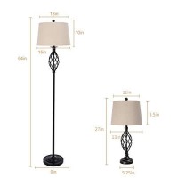 Maxax Lamp Set 3-Piece, Table Lamps And Floor Lamp 3 Pack, Vintage Style Metal Base With Oatmeal Fabric Shade For Living Room Bedroom Dining Room, Black Finish