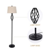 Maxax Lamp Set 3-Piece, Table Lamps And Floor Lamp 3 Pack, Vintage Style Metal Base With Oatmeal Fabric Shade For Living Room Bedroom Dining Room, Black Finish