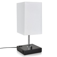 Missionmax Modern Table Lamp White Large 100% Dimmable With 2 Fast Charge Usb Ports & Grounded Outlet For Home And Office