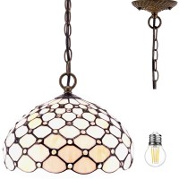 Werfactory Tiffany Pendant Light Fixture Cream Amber Bead Stained Glass Hanging Lamp Wide 12 Inch Height 32 Inch S005 Series