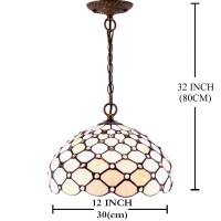 Werfactory Tiffany Pendant Light Fixture Cream Amber Bead Stained Glass Hanging Lamp Wide 12 Inch Height 32 Inch S005 Series