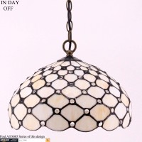 Werfactory Tiffany Pendant Light Fixture Cream Amber Bead Stained Glass Hanging Lamp Wide 12 Inch Height 32 Inch S005 Series