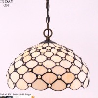 Werfactory Tiffany Pendant Light Fixture Cream Amber Bead Stained Glass Hanging Lamp Wide 12 Inch Height 32 Inch S005 Series