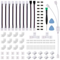 Led Strip Light Connector Kit, Led Strip Accessories Set For 5050 4 Pin 10Mm Rgb Led Light Strips With Connectors Clips And Tools