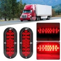 ?2 Pcs?Oval Brake Tail Light, 12V 6In 24 Leds Car Rear Red Brake Light Rv Truck Trailer Trailer Brake Light