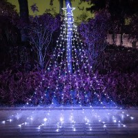 Funiao Outdoor Christmas Star Lights 320 Led Waterfall Christmas Tree Lights 8 Lighting Modes Outdoor Christmas Decorations Star String Lights For Outside Tree Wall Yard Xmas Wedding Party (White)