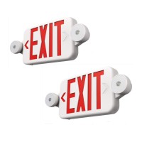 Litufine Double Face Led Combo Emergency Exit Sign With 2 Adjustable Head Lights And Back Up Batteries- Us Standard Red Letter Emergency Exit Lighting, Ul 924 And Cec Qualified, 120-277 Voltage