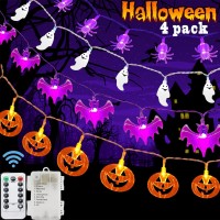 Halloween Lights,4 Pack 20Led/8.2Ft 3D Spider Pumpkin Ghost Bat Battery Operated Halloween Lights With Timer,Waterproof,8 Lighting Modes Fairy Lights String For Outdoor Indoor Halloween Decorations