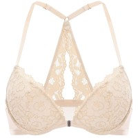 Dobreva Womens Push Up Bra Racerback Front Closure Bras Lace Padded Underwire Plunge Floral Beige 34Aa