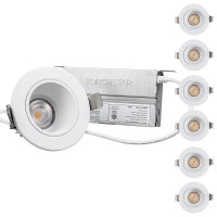 Torchstar 2 Inch Led Recessed Lighting With Junction Box, 600Lm Cri90+ Dimmable Anti-Glare Led Downlight, Ic Rated, Etl, Energy Star, Ja8 & T24 Listed, Baffle Trim, 3000K Warm White, Pack Of 6