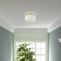 Livex Lighting 51052-12 Meridian Collection 2-Light Semi Flush Mount Ceiling Light With Off-White Hardback Fabric Shade, Satin Brass, 11 X 11 X 7.75