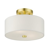 Livex Lighting 51052-12 Meridian Collection 2-Light Semi Flush Mount Ceiling Light With Off-White Hardback Fabric Shade, Satin Brass, 11 X 11 X 7.75