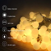 Yotelim Globe String Lights�Battery Operated Warm White ,Water Proof 1 Pack 33Ft 80 Led Globe�Fairy String Light�8 Modes With Remote Control�,Ͽ