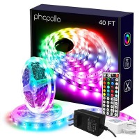 Phopollo Led Lights 40Ft For Bedroom Rgb Color Changing Led Lights Kit With Power Supply And Remote