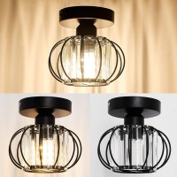 Yyjlx Semi Flush Mount Ceiling Light Fixture Antique Small Crystal Chandelier Indoor Lighting For Bathroom Hallway Cafe Bar Porc