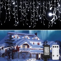 Icicle Lights Outdoor, 19.6Ft 306 Led 8 Modes Icicle Christmas Lights With 54 Drops, Icicle String Lights With Remote &Timer, Waterproof Fairy Lights For Indoor Patio Tree House Decor, Pure White