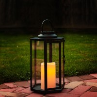 Lamplust Outdoor Solar Powered Decorative Lantern With Flameless Candle 18 Inch, Black Metal With Glass, Waterproof, Hanging Decorative Tapered Candle Lamp For Porch, Floor Or Patio Home Decor