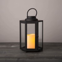 Lamplust Outdoor Solar Powered Decorative Lantern With Flameless Candle 18 Inch, Black Metal With Glass, Waterproof, Hanging Decorative Tapered Candle Lamp For Porch, Floor Or Patio Home Decor