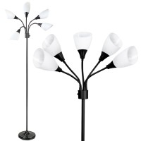 Lightaccents Modern Multi-Head Medusa Floor Lamp - 5 Light Standing Lamp For Bedroom And Living Room With Positionable Acrylic White Shades & 3-Light Mode Switch - Tall Black Floor Lamp (Black)