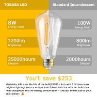 Dimmable Led Edison Light Bulbs 100W Incandescent Equivalent, Vintage Light Bulb 2700K Warm White(Amber Glass), St64/St21 Led Filament Bulbs 8W 1200Lm, E26 Led Edison Bulbs For Home, Reading 4-Pack