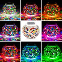 Mosaic Solar Lights Outdoor Color Changing,Waterproof Table Lamps,Crystal Glass Globe Ball Lights For Garden,Patio,Yard, Party Decorations