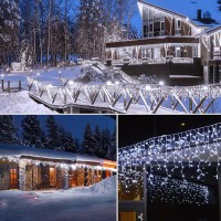 Led Icicle Christmas Lights Outdoor, 19.6 Feet 54 Drops With 306 Led, 8 Modes Timing Connectable Twinkle Decor Fairy String Lights For Patio Indoor Outside Hanging Icicle Lights, Pure White