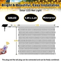 Jmexsuss Solar Net Lights Outdoor Waterproof, 320 Led 9.8Ft X 6.6Ft Solar Net Bush Lights Outdoor Mesh Lights With Remote, 8 Modes Net Christmas Lights For Bushes, Warm White