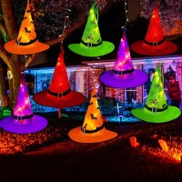 Xtf2015 Halloween Witch Hat Lights Decorations Outdoor, Upgraded 8Pcs Hanging Glowing Witch String Lights With 8 Modes, 44Ft 104Led Waterproof Halloween Lights For Outdoor, Garden, Trees, Party Decor