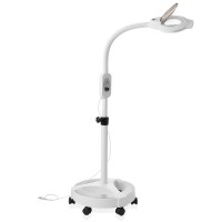 Saloniture 6 Wheel Rolling Base Magnifying Led Floor Lamp - Adjustable Gooseneck 3X Magnifier With Dimmable Lights For Lashes, Facials, Salon, Esthetician Spa, And Crafts