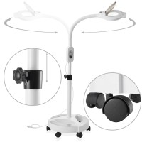 Saloniture 6 Wheel Rolling Base Magnifying Led Floor Lamp - Adjustable Gooseneck 3X Magnifier With Dimmable Lights For Lashes, Facials, Salon, Esthetician Spa, And Crafts