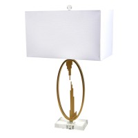 Anchor your home decor with the inclusion of this stunning Table Lamp The linen fabric shade with 150watt power capacity with 3 way intensity control switch that will brighten and creates a pleasing glow in the room The abstract support with a square glas