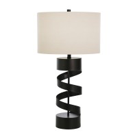 Depicting a very rare look this table lamp is here to accentuate the look of your entire interior setting Constructed from metal it showcases spiral design body with round block base which reinforces sturdy construction to the entire piece Fabric drum sha