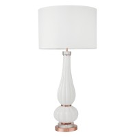 Designed to illuminate your bedroom or office with warm light this white shade Table Lamp will surely make a stylish addition Loaded with multiple features requires a 100Watt power capacity bulb for an enhanced personalized experience while the glass ribb