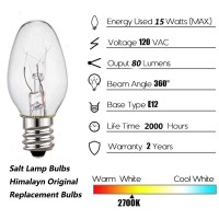 Wokhok 15 Watt Salt Rock Lamp Bulb,Himalayan Salt Lamp Original Replacement Bulbs,C7/120V/E12 Socket Long Lasting Incandescent Light Bulbs,12-Pack