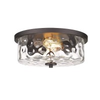 Odeums Indoor Flush Mount Lights, 2-Lights Interior Exterior Ceiling Lights Fixture, Antique Bronze Finish With Clear Hammered Glass