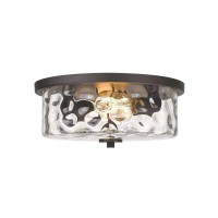 Odeums Indoor Flush Mount Lights, 2-Lights Interior Exterior Ceiling Lights Fixture, Antique Bronze Finish With Clear Hammered Glass